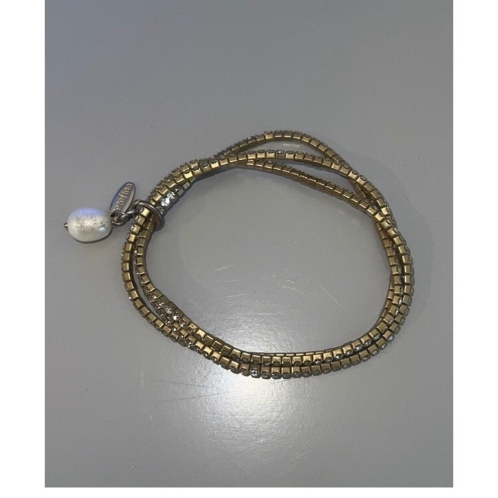 Triple row of Sparkly Faux‎ Diamond Bracelet Stretchy with Pearl Fob Seraphine